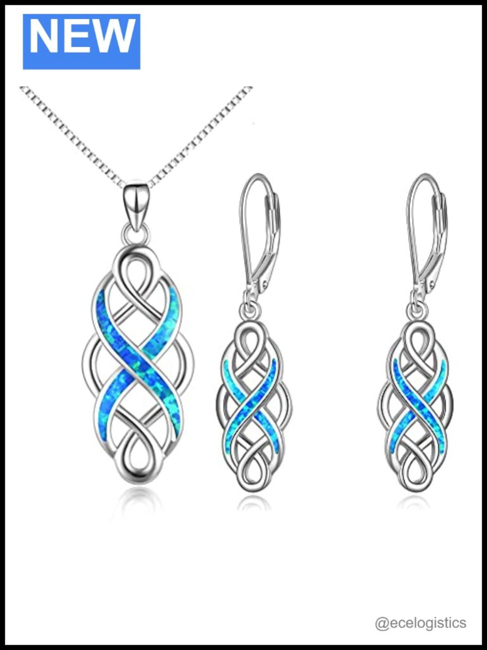 Irish Celtic Knot Created Opal Pendant Necklace Earrings Set 925 Sterling
